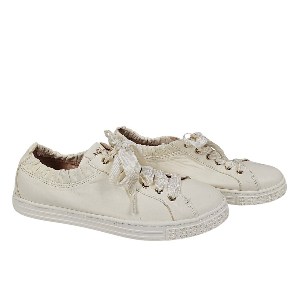 AGL SADE RUFFLE TOP LACE-UP SNEAKERS – CREAM – WOMEN’S SIZE 36.5 – MADE IN ITALY
